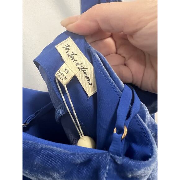 For Love & Lemons | NWT Nadine Velvet Side Slit Maxi Strappy Blue Dress - XS - Picture 6 of 11